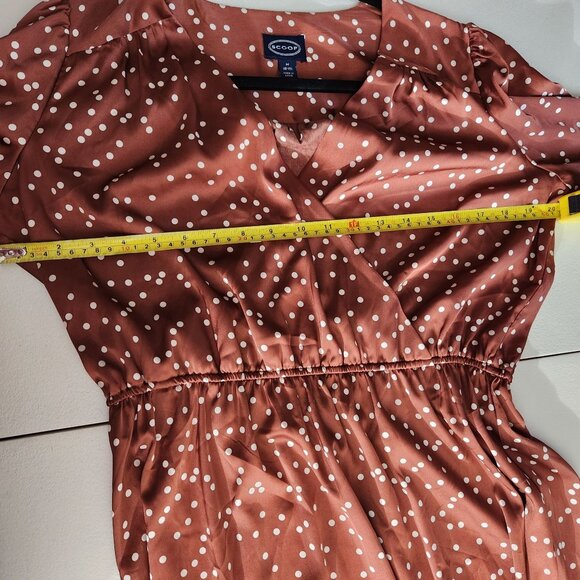 Scoop Dress Womens Medium Ruffle Elastic Waist Rust Polka Dot Long Sleeve New - Picture 8 of 14